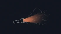 Illustrierte Taschenlampe im Nebel auf dunklem Hintergrund
